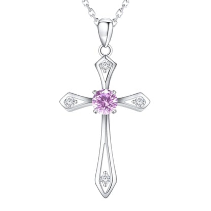 Cross Necklace for Women,925 Sterling Silver Faith Jewerly Gift - color: 10-October-Pink