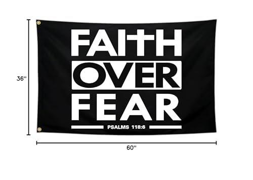 Faith Over Fear Flag Christian Jesus Flags 3x5 Outdoor Funny Tapestry Flag Inspirational Gym Motivational Flags for Room Guys Home Gym Bedroom College Dorm Motivation Wall Art Decor Banner