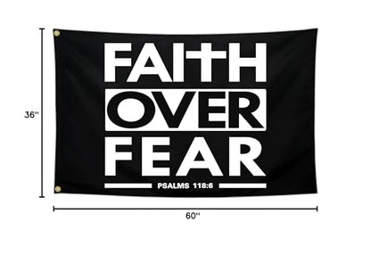 Faith Over Fear Flag Christian Jesus Flags 3x5 Outdoor Funny Tapestry Flag Inspirational Gym Motivational Flags for Room Guys Home Gym Bedroom College Dorm Motivation Wall Art Decor Banner