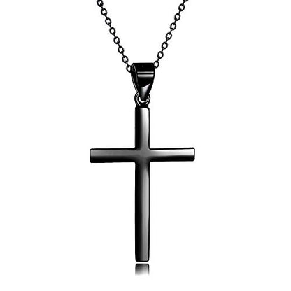POPLYKE Cross Necklace 925 Sterling Silver Cross Pendant for Men Women - style: Black Cross