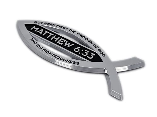 Elektroplate Christian Fish Matthew 6:33 with Verse OEM Chrome Emblem for Cars, Trucks, and All Auto | Universal Fit at 4" x 1.4" | Weatherproof - color: Matthew 6:33