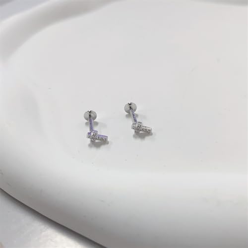 16g Tiny Cross Hypoallergenic 925 Sterling Silver Stud Earrings for Women With Flat Screw Back Small Cubic Zirconia Cartilage Pierced Earrings for Tragus Helix Conch Cartilage Jewelry Gifts - color: Silver