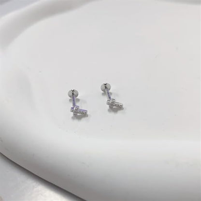 16g Tiny Cross Hypoallergenic 925 Sterling Silver Stud Earrings for Women With Flat Screw Back Small Cubic Zirconia Cartilage Pierced Earrings for Tragus Helix Conch Cartilage Jewelry Gifts - color: Silver