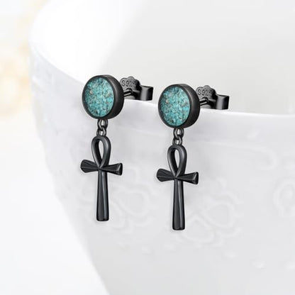 Black Dangle Drop Earrings 925 Sterling Silver Turquoise Earrings Jewelry Gifts for Women Men - style: Ankh