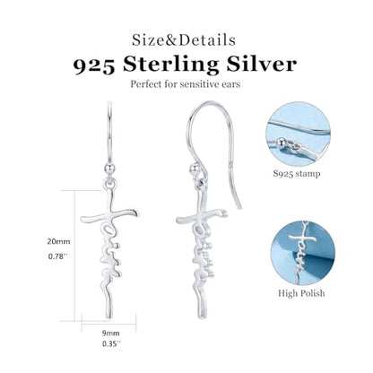 14K Gold Plated Sterling Silver Cross Drop Earrings - color: Cross-Silver