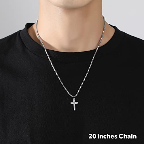 REVEMCN Christian Black Gold Silver Cross Necklace for Boys & Men, 16-22" - color: Silver - 0.8'' × 0.5'' beveled cross pendant, size: 16 inches