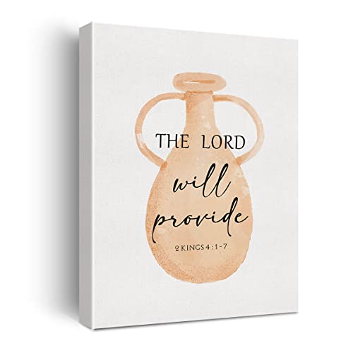 Bible Verse Watercolor Canvas Print Decor the Lord will Provide 2 Kings 4 : 1-7 Wall Painting Posters Artwork 12”X15”Modern Home Office Decoration (Framed) - color: Lord will provide