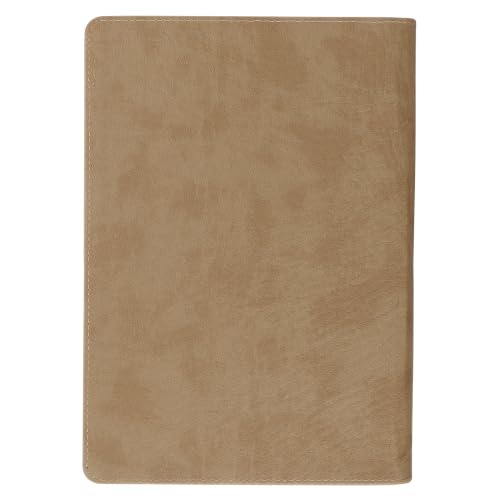 Christian Art Gifts Zippered Journal - Be Strong & Courageous, Wide Ruled Notebook, Joshua 1:9 Bible Verse, 336 Lined Pages w/scripture, Lion, Tan Faux Leather, (9” x 6.4” x .9”)