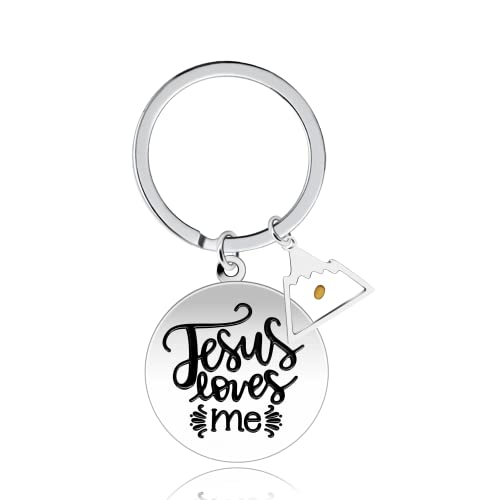 Uloveido Stainless Steel Faith Cross Keychain & Jesus Loves Me Christian Keyring Mustard Seed Charms Religious Jewelry - style: Jesus Love Me-triangle