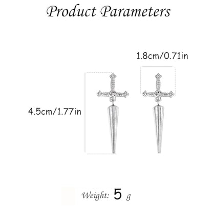 Gothic CZ Cross Sword Stud Earrings for Women Unisex - color: Silver