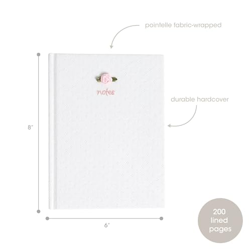 Pearhead Fabric Hardcover Journal Notebook 6x8 – Pointelle Embroidered College-Ruled Writing Journal with 200 Lined Pages, Pink - color: White Pointelle Fabric Journal