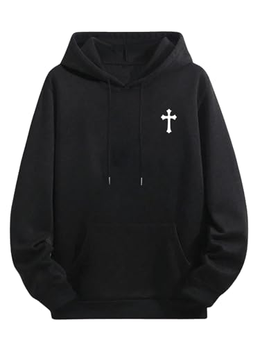 Floerns Men's Long Sleeve Hooded Casual Y2K Graphic Hoodies Sweatshirt - color: Black Cross, size: X-Small