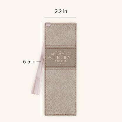 Christian Art Gifts Faux Leather Bookmark for Women: Grace is Sufficient - color: Creamy Taupe Floral/Grace is Sufficient