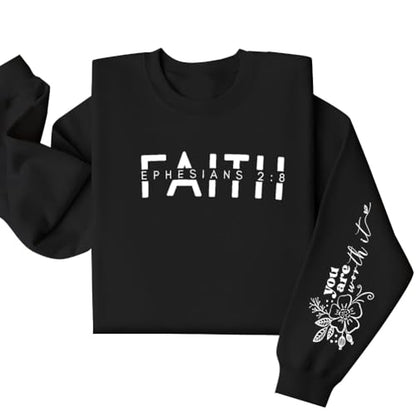 UNIQUEONE Christian Sweatshirt Women Faith Shirts: Jesus Sweatshirt Christian Religious Crewneck Long Sleeve Pullover Tops - color: Black, size: X-Large