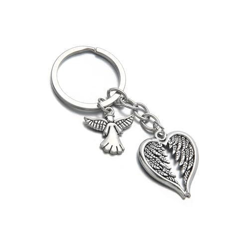 PHAETON 20PCS Guardian Angel Wing Keychain Heart-shaped Angel Wings Charms Keychain Key Ring for Memorial Keyring Religious Gifts Memorial Decorations