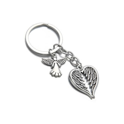 PHAETON 20PCS Guardian Angel Wing Keychain Heart-shaped Angel Wings Charms Keychain Key Ring for Memorial Keyring Religious Gifts Memorial Decorations