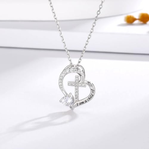 MANBU Sterling Silver Cross I am a Child of God Necklace for Girls - style: 04-April