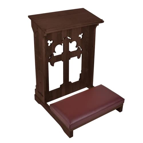 Needzo Holy Cross Padded Kneeler, Maple Hardwood Prayer Bench, 24 Inches x 32 Inches x 22 Inches