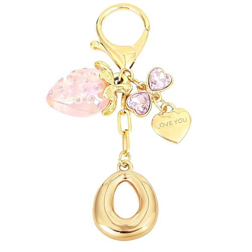 Snycler Bubble Initial Keychain Bag Charms for Women, A-Z Letter Keychain - color: Pink - Strawberry Bow Letter