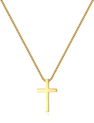 REVEMCN Christian Black Gold Silver Cross Necklace for Boys & Men, 16-22" - color: Gold - 0.8'' × 0.5'' cross pendant, size: 22 inches