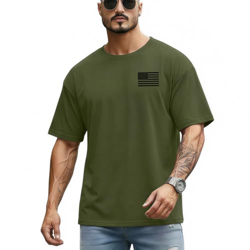 Men's Jesus Christian Shirts Christ America Flag Casual Tops - color: Green-one Nation Under God, size: X-Large