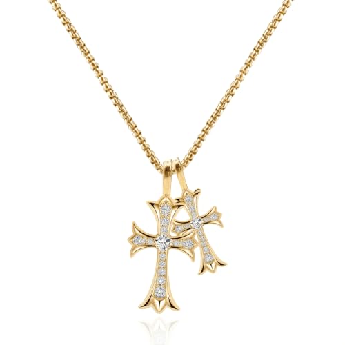 SHINYY Double Cross Necklace for Women and Men | Goth Punk Double Pendant Necklace | Gothic Grunge Religious Jewelry for Him Her - color: Gold 1