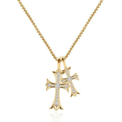 SHINYY Double Cross Necklace for Women and Men | Goth Punk Double Pendant Necklace | Gothic Grunge Religious Jewelry for Him Her - color: Gold 1