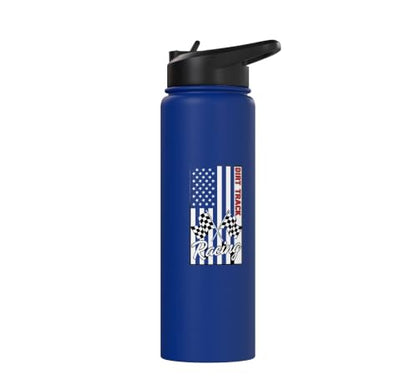 Car Dirt Track Racing Checkered Flag American Flag Racing Stainless Steel Insulated Water Bottle - color: Royal Blue