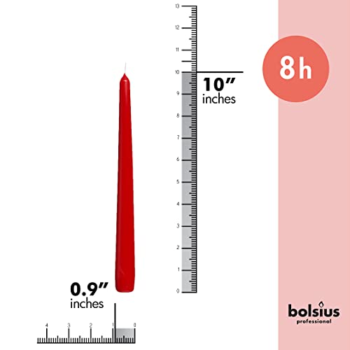 BOLSIUS 10 Count Unscented 10 Inch Red Household Taper Candles - 8 Hours Burn Time - Premium European Quality - Smokeless Dripless Taper Candlestick - Great for Special Occasion, Church, and Everyday - color: Red, size: 10 Count