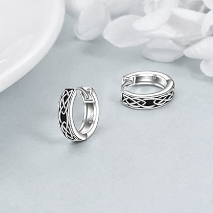 AOBOCO Black Hoops Earrings for Men Sterling Silver Viking Celtic Cross Heart Skull Round Triangle Hoop Earrings Birthday Father Day Christmas Jewelry Gifts for Men Women Friends - style: Celttic Chunky Hoops
