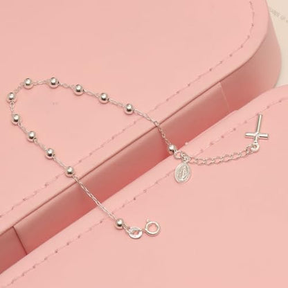 LeCalla 925 Sterling Silver Mother Mary Collection | Lightweight Religious Bracelet Jewelry Rosary Mother Mary Cross Bracelet's for Women - color: Rosary Cross Bead