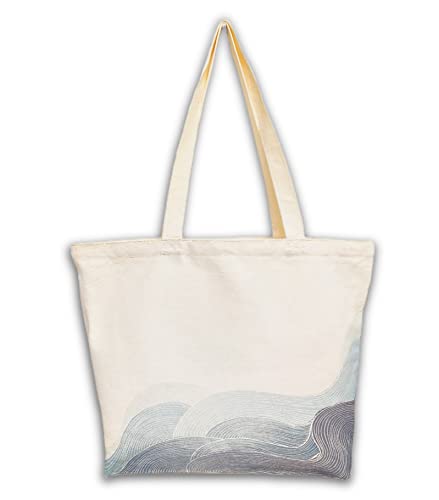 Canvas Tote Bag, Pockets, Zipper, Durable, Lightweight, Cotton Shopping Cloth Bag, Gifts - color: Blue Wave