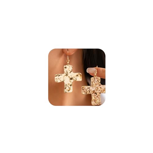 Chunky Gold Silver Cross Drop Dangle Earrings for Women Statement Western - color: Gold