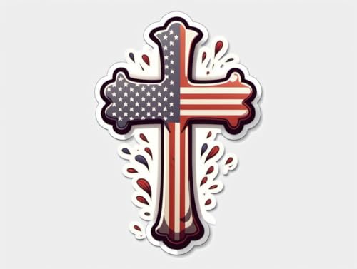 American Flag Cross Vinyl Sticker 5 Inch Waterproof Christian Jesus Faith Patriotic Decal Religious USA Graphic for Car Truck Laptop Window Water Bottle Bumper - color: 07