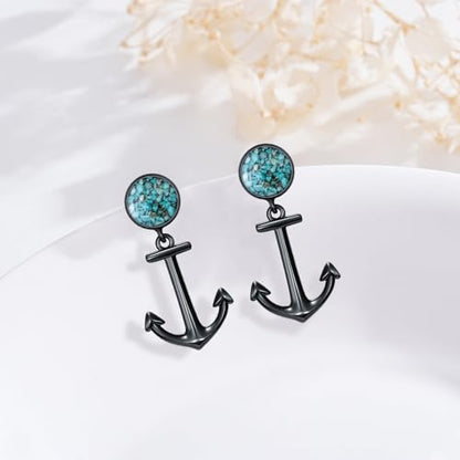 Black Dangle Drop Earrings 925 Sterling Silver Turquoise Earrings Jewelry Gifts for Women Men - style: Anchor
