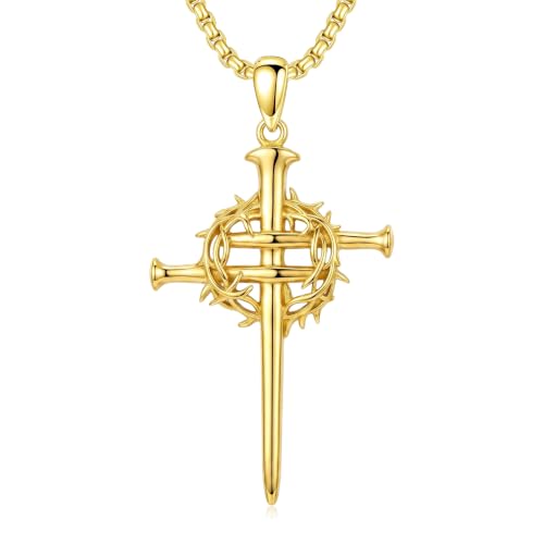 14K Gold Plated Cross Pendant Necklace Christian Jewelry Religious Gift - color: B02-Nail Cross Gold