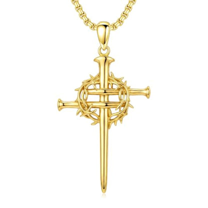 14K Gold Plated Cross Pendant Necklace Christian Jewelry Religious Gift - color: B02-Nail Cross Gold