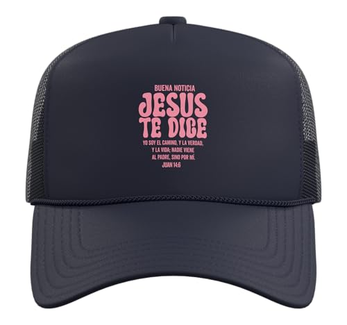 Camiseta cristiana en Espanol para Mujer Spanish Christian Trucker Hat with Adjustable Mesh Back - color: Navy Blue