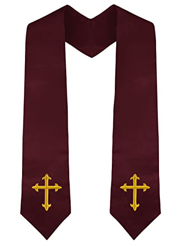 Piecatle Choir Stole with Cross Embroidery for Church, Ideal for Costume,60" - color: Maroon