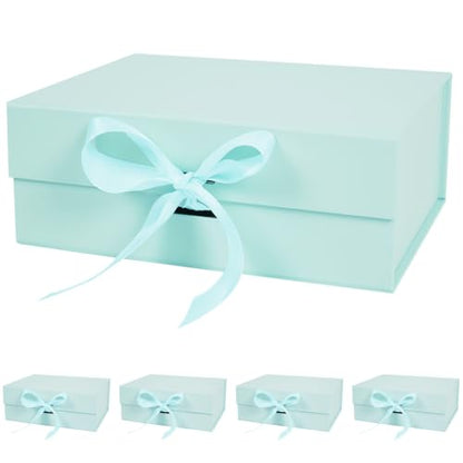Aimyoo 5 Pack Light Blue Gift Box with Ribbon, 11.5x8.6x4.1 inch Groomsman Proposal Box for Presents with Magnetic Closure Lids, Rectangle Collapsible Luxury Box for Wedding, Christmas, Birthday - color: Light Blue 11.5x8.6x4.1 inch-5 Pack