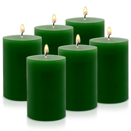 Hand Poured Unscented Dripping Pillar Candle 6 Piece Set, Home Decor, Emergency, Long Lasting Candle, Green, 2.75 “x3.25” - color: Green
