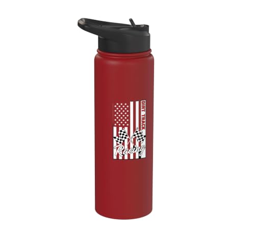 Car Dirt Track Racing Checkered Flag American Flag Racing Stainless Steel Insulated Water Bottle - color: Red