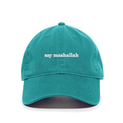 DSGN By DNA Say Mashallah Embroidered Hat Islamic Muslim Faith Inspired Cotton Baseball Cap Adjustable Dad Hat for Men&Women - color: Teal
