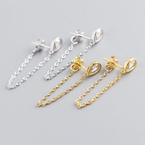 925 Sterling Silver CZ Moon Cross Heart Teardrop Chain Earrings for Women - color: CZ--Gold