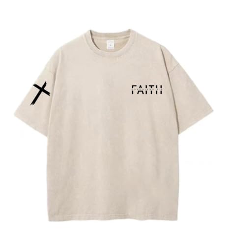 Christian Shirt for Men Jesus Loves You Shirt Oversized Acid Wash Tops - color: Apricot-d, size: Medium