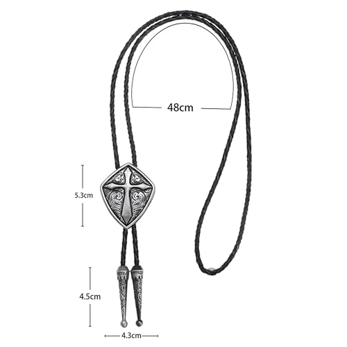 Western Cowboy Bolo tie for Men Women Gold Silver Death Skull Moth Cross Bolo Tie Christmas Deer Rooster Wolf Necktie Gift - color: 8# Silver Cross Shield