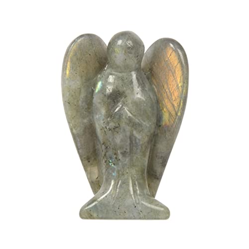 Justinstones Carved Labradorite Gemstone Peace Angel Pocket Guardian AngelHealing Statue 2 inch - color: Labradorite