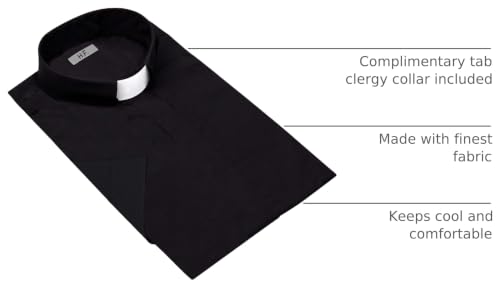HFW Women's Clergy Shirt with Tab Collar Short Sleeves - color: Black, size: 24