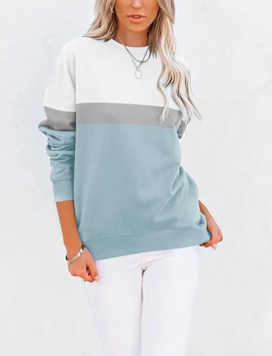 TICTICMIMI Women's Casual Crewneck Sweatshirts Cute Loose Fit with Pockets - color: A-blue, size: Small