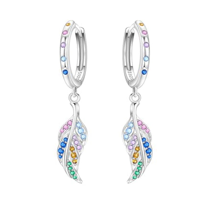 925 Sterling Silver Drop & Dangle Earrings for Women,Butterfly Dragonfly and Bee|Flower and leaf Earrings, Suitable for Sensitive Ears Fashion Jewelry Gift- Hypoallergenic Earrings - color: Colorful Feather Earrings